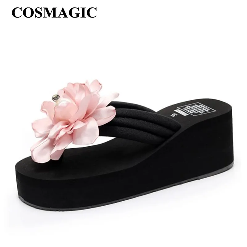 Модные женские шлепанцы COSMAGIC на высоком каблуке летние повседневные пляжные