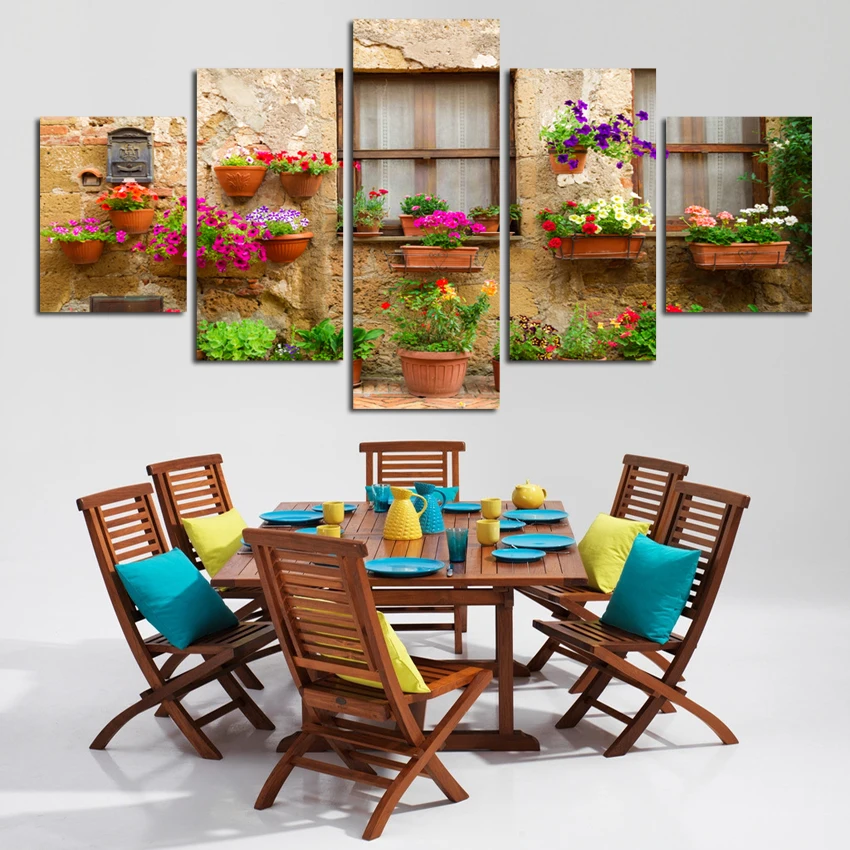 Free-shipping-vintage-buildings-with-warm-potted-floral-canvas-posters-decorate-office-hotel-art-background-walls