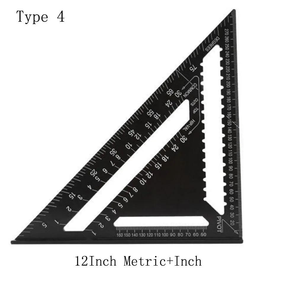 7/12 дюймов Метрическая Алюминий сплав Метрическая треугольная линейка квадратный Треугольники угломер для деревообработки с вкладкой измерительный инструмент - Цвет: Type 4