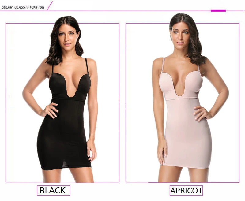 NINGMI Women Slimming Shapewear Sexy U Plunge Wedding Bodysuit Firm Control Body Shaper Waist Trainer Camis Slim Full Slip Dress (23)-1