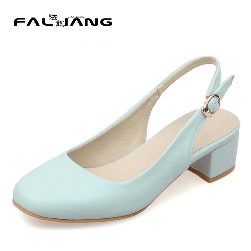 New 2016 women shoes low heel chunky heel pumps shoes nude slingbacks ...