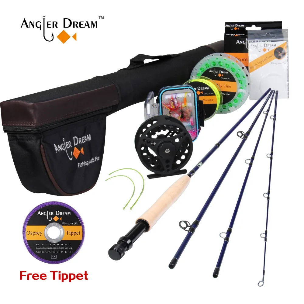 Angler Dream 5WT Летающий рыболовный комплект 9FT средний-Быстрый Летающий стержень предварительно-Spoled Fly Reel 5F Fly Line с Cordura трубка-треугольник