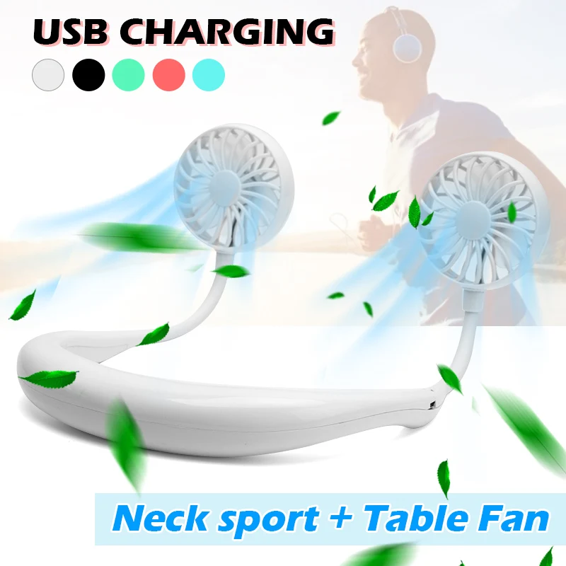 

Personal Mini Neck Double Fans USB Rechargeable Wearable Portable Neckband Fan 3 Speed Adjustable for Home Office