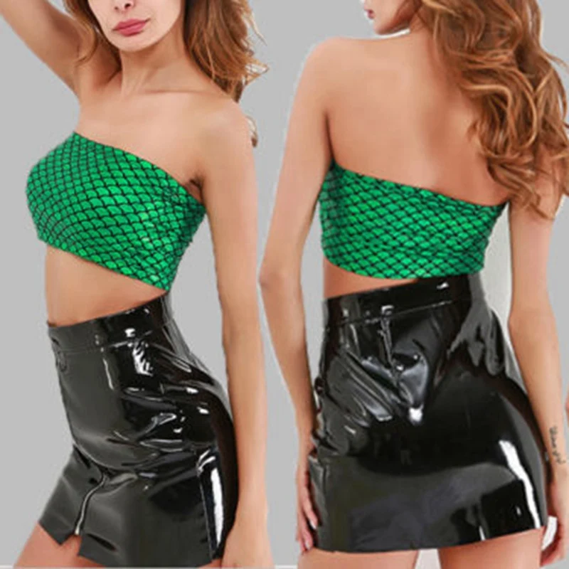 New 2018 Fashion Women Summer Cotton Top Mermaid Sexy Sequined Contrast Colar geometric Green Casual Tube Tops
