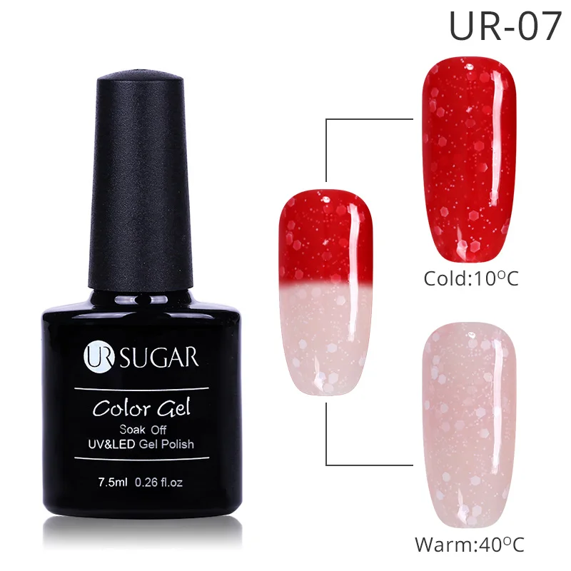 UR SUGAR 7,5 мл Soak Off UV термальный ультратонкий блестящий гель верхнее покрытие цветной лак гель лак для ногтей - Цвет: ur 07