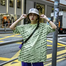 BF уличный стиль хип-хоп стиль tide индивидуальность полная печать пламя письмо сшивание светоотражающие полосы пятиточечный рукав футболка