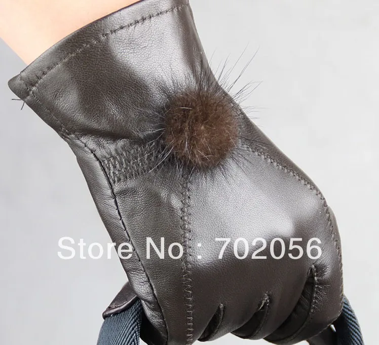 

Rabbit fur ball Genuine Leather gloves skin gloves LEATHER GLOVES mixd color 12pairs/lot #3135