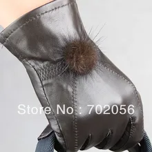 Помпон из кроличьего меха натуральная кожа Перчатки кожи перчатки кожаные перчатки Mixr 12 цветов на выбор пар/лот#3135