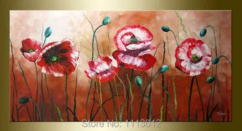 

1 Piece Set Hand Painted Modern Abstract Decoration Oil Painting Red Tulips Flower Wall Art Canvas Home Picture For Living Room