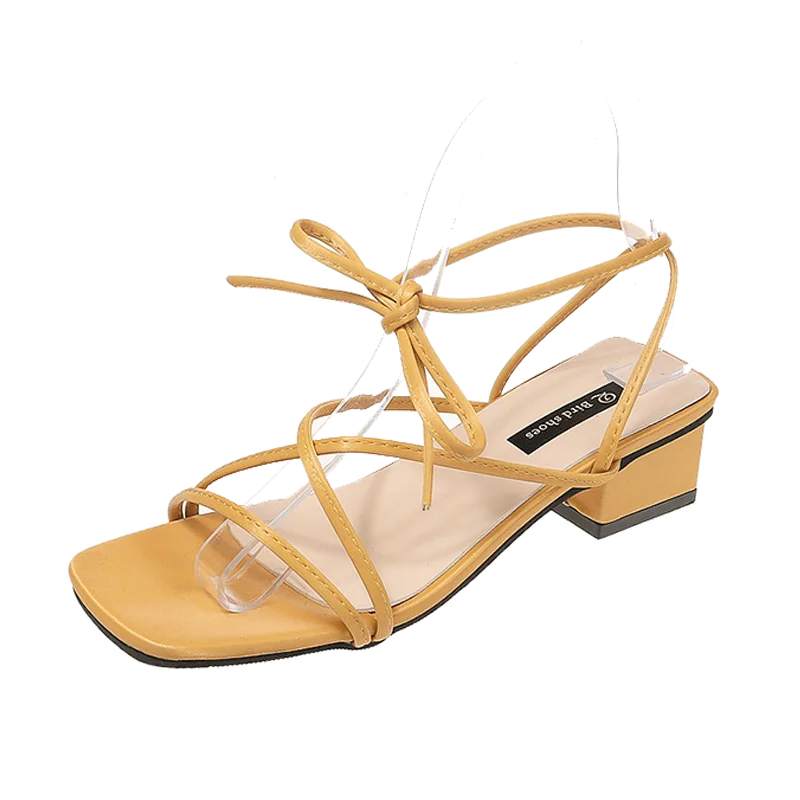 رقيقة عبر حزام منتصف كعب الصنادل المرأة الصيف عالية الكعب بسيطة الأزياء الإناث صندل بكعب مكتنز حذاء مفتوح من الأمام حزب مكتب الأحذية