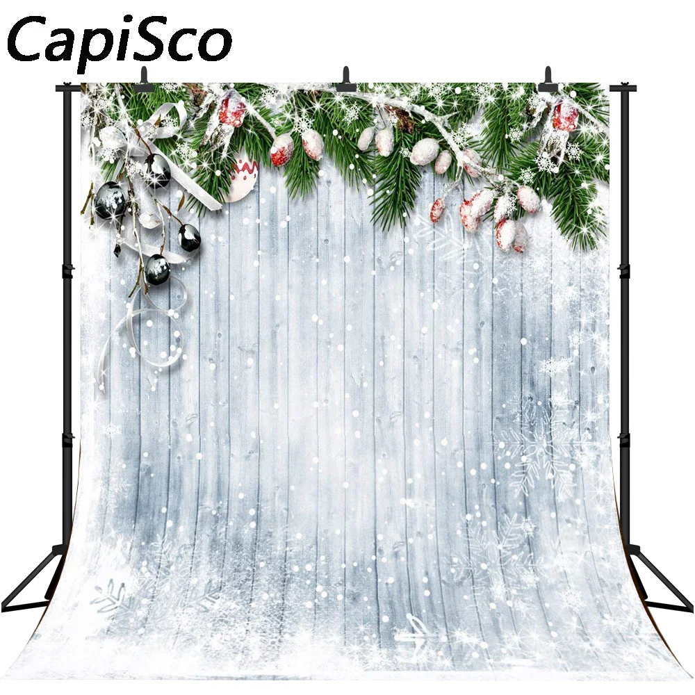 

Capisco vinyl photography backdrops Christmas ornaments with snow decorated on wood background studio funds fond studio photo