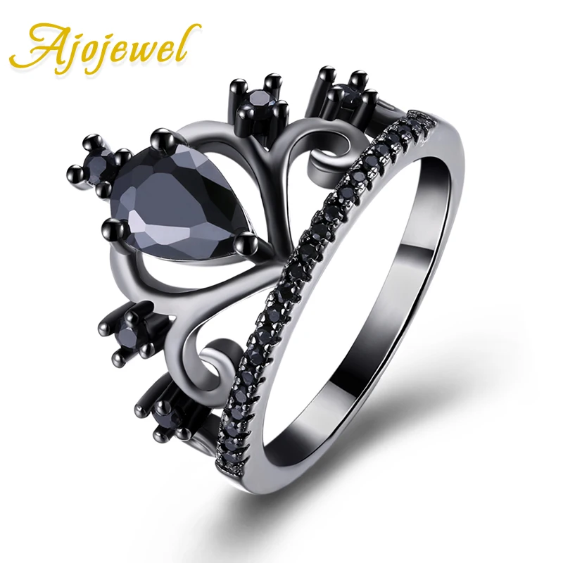 

Ajojewel High Quality Retro Crown Ring Black Cubics Zirconia Women Rings Wholesale Bijoux Bague
