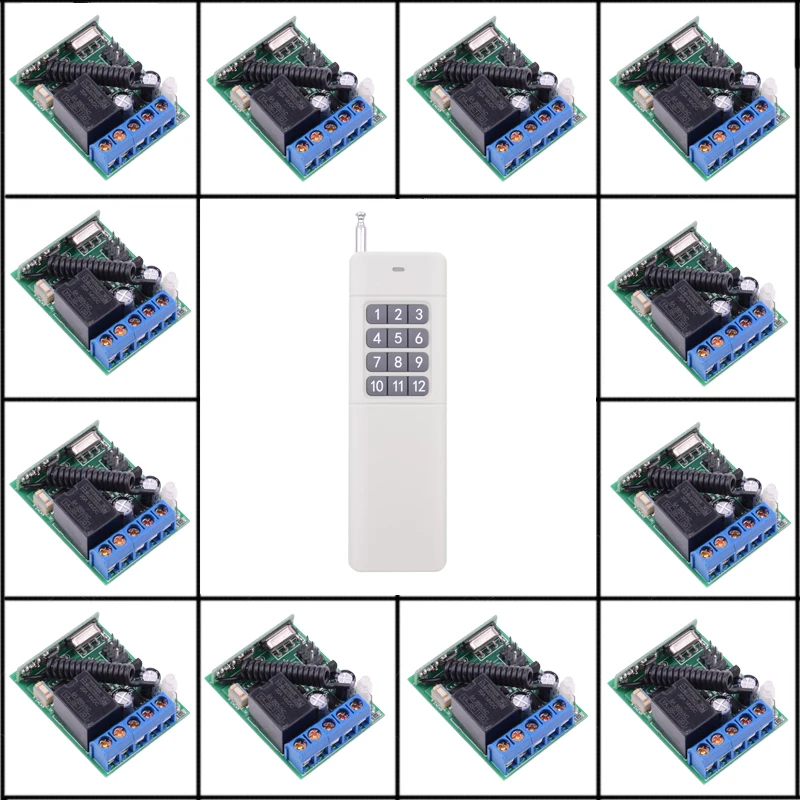 

DC 12V 12CH RF Wireless Remote Control Switch System 12 Receivers + 1 Transmitter Independently Control Momentary Toggle