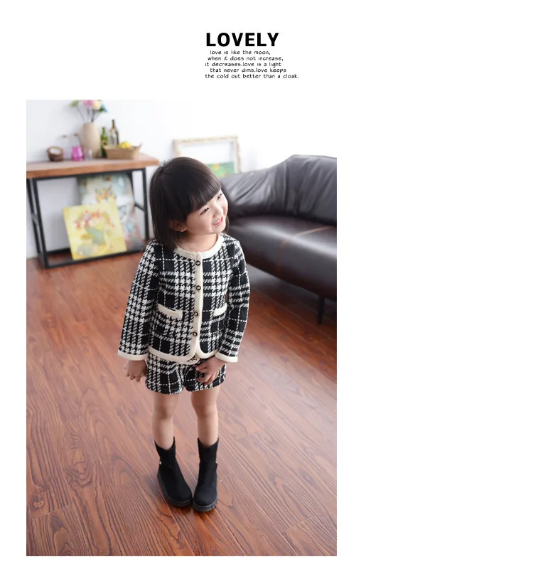 Новинка, клетчатая верхняя одежда для девочек с короткими штанами комплекты из 2 предметов милые детские осенние модные наряды#58
