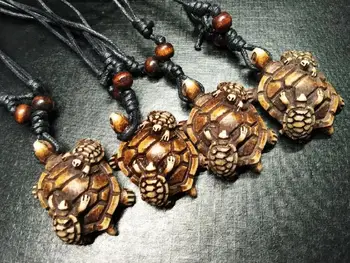 

FREE SHIPPING YQTDMY Wholesale 12pcs/Lot Men Women's Imitation Yak Bone Carved Mother & Children Turtle Rock Necklace