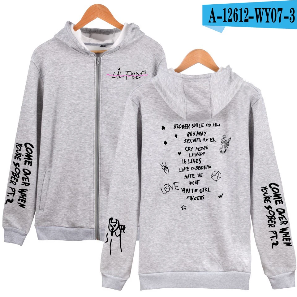 Lil peep harajuku Kpop толстовки на молнии Толстовка женская мужская уличная куртка одежда оверсайз хип-хоп Bangtan Одежда для мальчиков - Цвет: gray
