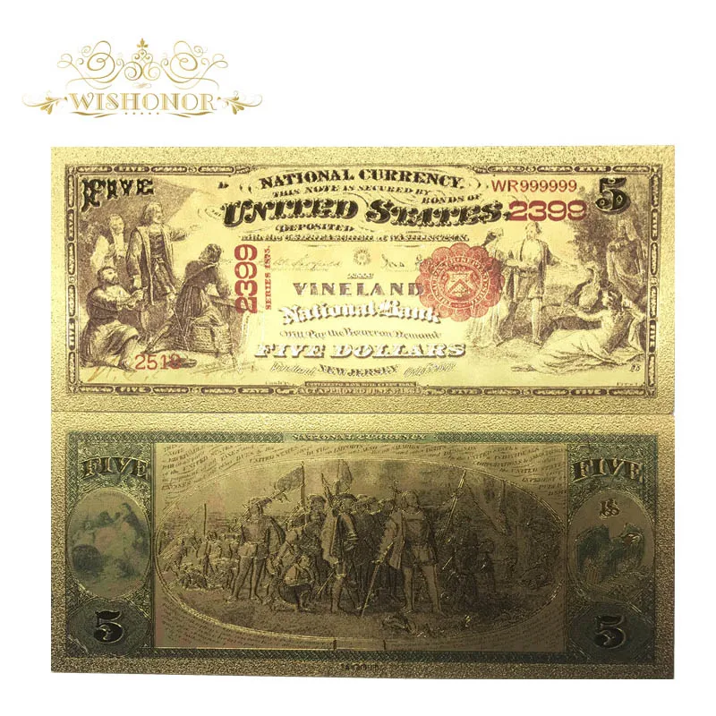 10 шт./лот, цветные банкноты США, 1899 долларов США, 5 долларов, Золотая фольга, сувенирная коллекция - Цвет: Светло-зеленый