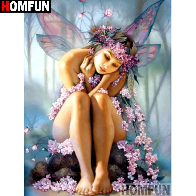 

HOMFUN Full Square/Round Drill 5D DIY Diamond Painting "Butterfly fairy" Embroidery Cross Stitch 3D Home Decor Gift A13157