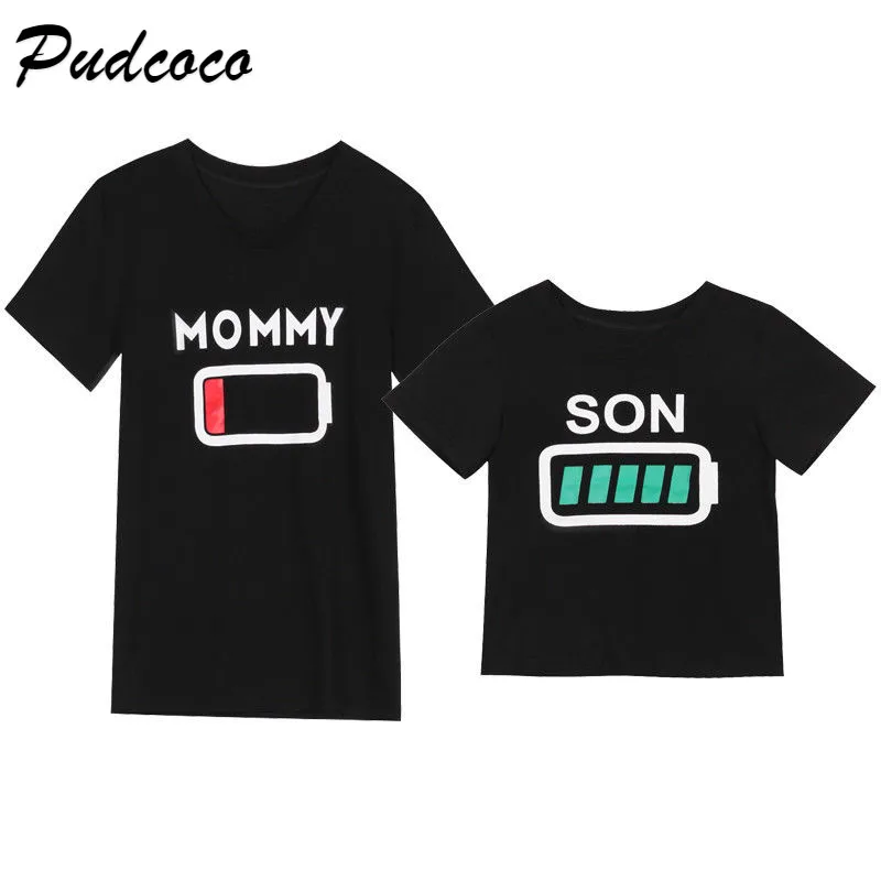 Mother Son Battery Print T shirt Tops Women Kid Baby Boys Cotton ...