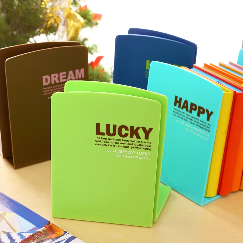 cheap Korea Stationery Lackadaisical Ann Fresh Candy Color Cartoon Bookshelf Plastic Bookend Book Reading School Office Supplies