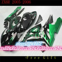 Рынок Лидер продаж от производителя ZX6R 05 06 ZX6R, 636, 2005, 2006 гладкие чернила черный обтекатель для мотоцикла светло-зеленого пламени-Nn