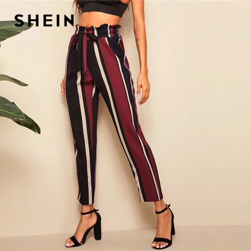 Женские полосатые брюки SHEIN элегантные офисные с высокой талией карманом для