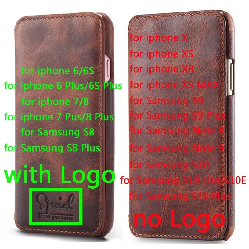 Case de Couro Genuíno para Samsung Capa para Iphone Real Galaxy Note 8 s8 s9 S10 Carteira Flip 11 Pro Max x xs xr 6 s 7 Plus 10 9 3 s10 carteira flip capa para iphone 11