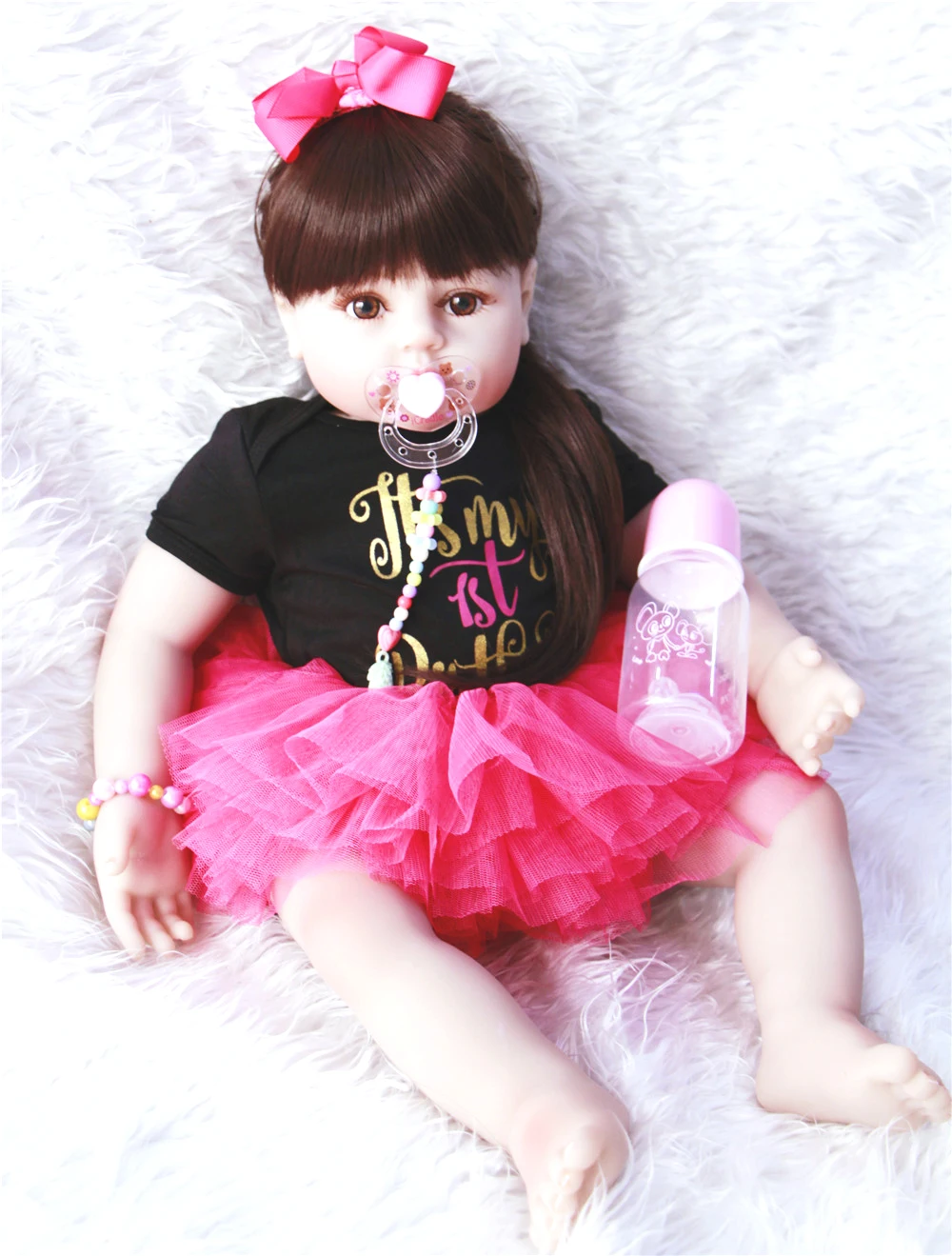 

Pink princess girl doll 22inch 58cm Reborn Baby Dolls Silicone toy Kids handmade bebe alive Toddler Playmate Birthday Xmas Gift