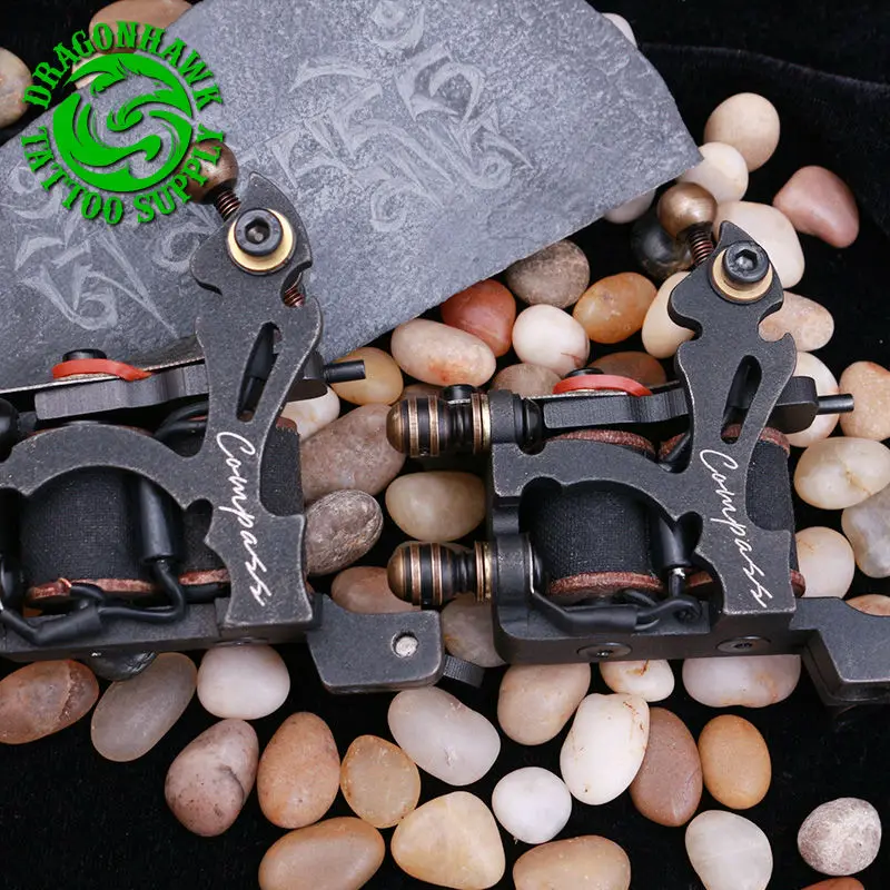 2PCS New Design Compass Tattoo Machine Liner And Shader Steel Frame Copper Coils Tattoo Gun