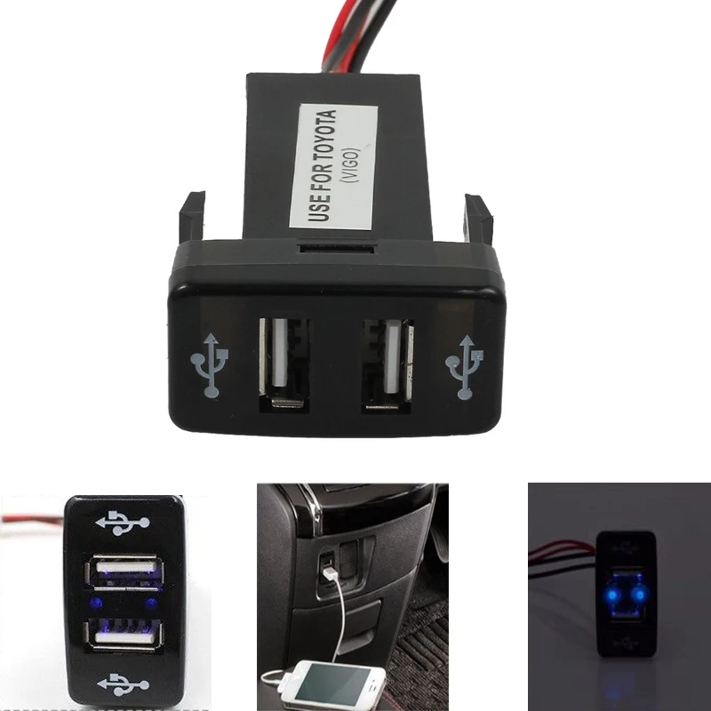 

Dual USB 2 Port Interface Socket Charger Phone MP3 MP4 GPS Camera Car Power Adapter Socket For Toyota FJ Cruiser Hilux 4 Runner