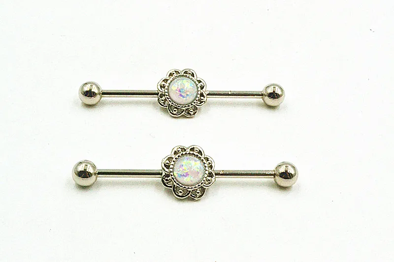 Lot 50pcs Free Shippment Industrial Barbell Opalite Ear Long Barbells