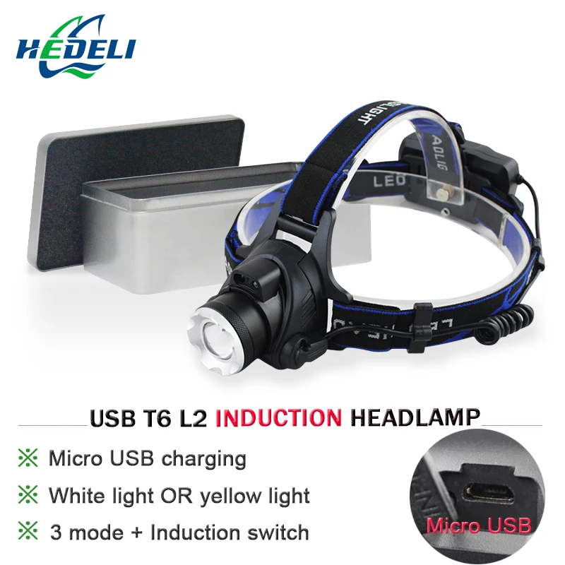 

IR sensing zoomable led headlight xm l2 USB cree xml t6 flashlight forehead head torch 18650 rechargeable battery headlamp