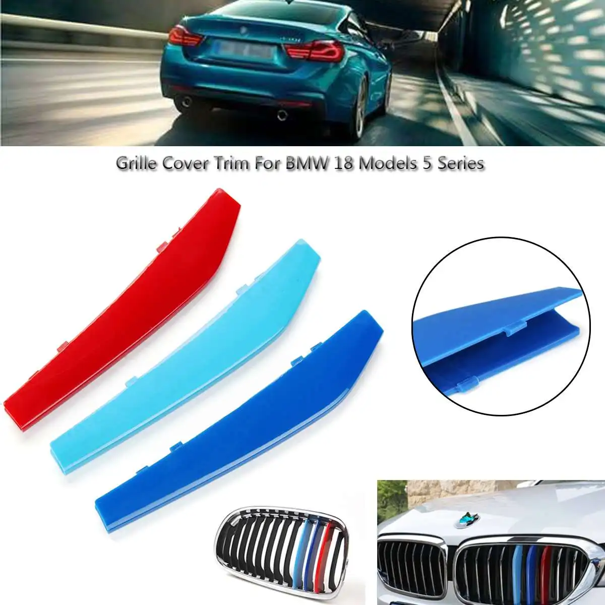 

3pcs Car Front Grill Decoration Trim Cover Sticker Strip For BMW 5 Series 9 Bar G30 G31 G38 530 Sedan Wagon 2017 2018