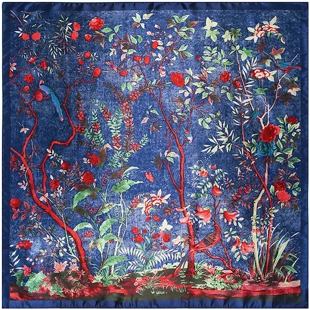 Шарф для женщин шелковый шарф цветочный принт Шали Обертывания женский платок леди echarpe большой хиджаб шейный платок 90 см x 90 см - Цвет: Deep Blue