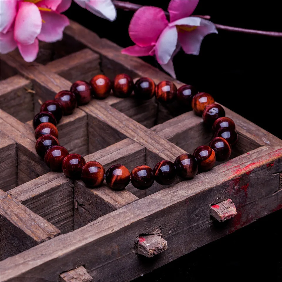 

2018 New natural stone beads bracelet women men Pink blue white yellow red tiger eyes beaded stretch bracelets&bangles jewelry
