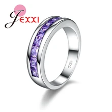 Модные 925 пробы для девушек, серебряные кольца для женщин, свадебные фиолетовые Кристальные женские кольца на палец, Помолвочное кольцо с аметистом