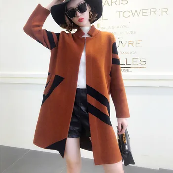 

Knit Thick Coat 2018 Autumn Long-sleeved Women's Clothing Korean Version Loose Woolen Pattern Cardigan with Mandarin Collar DY10