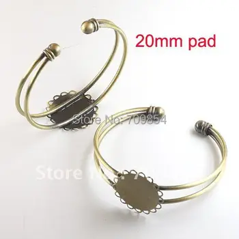 

free shipping!!! 30pcs/lot 20mm pad Antique bronze flat tray bracelet jewelry findings