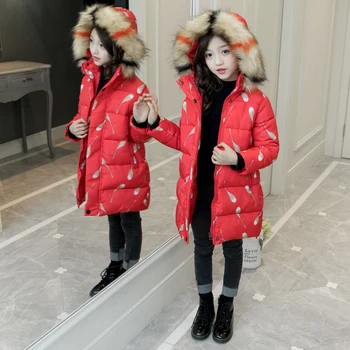 

girls winter parkas 4-13 years old children's down jacket hooded Big Fur collar Europe and the United States Russia hot