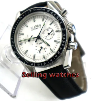 

Luxury 40mm Bliger Multifunction men's watch white dial Arched glass date week Automatic movement wrist watch men