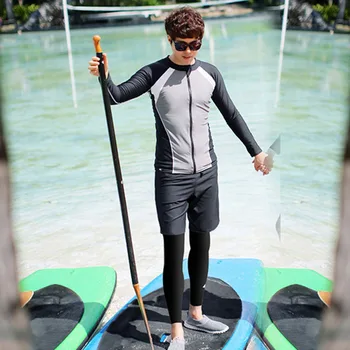 

3-piece Set Men's Rashguards Swimwear Zipper Rash Guard Long-Sleeve UPF50+ UV Sun Swim Surf Dive Suit Full Shirt Leggings Trunks