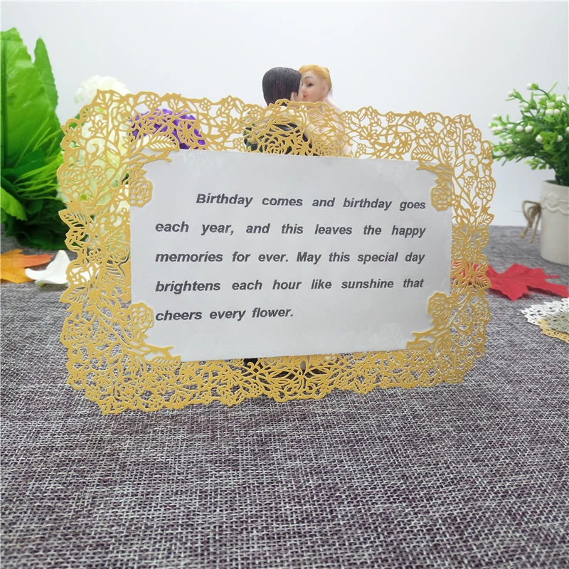10 PCS С Днем Рождения Почтовые открытки поздравительные открытки пустой Бумага 3D ручной работы Pop Up лазерная резка Винтаж Приглашения пользовательские 7ZH13 - Цвет: gold