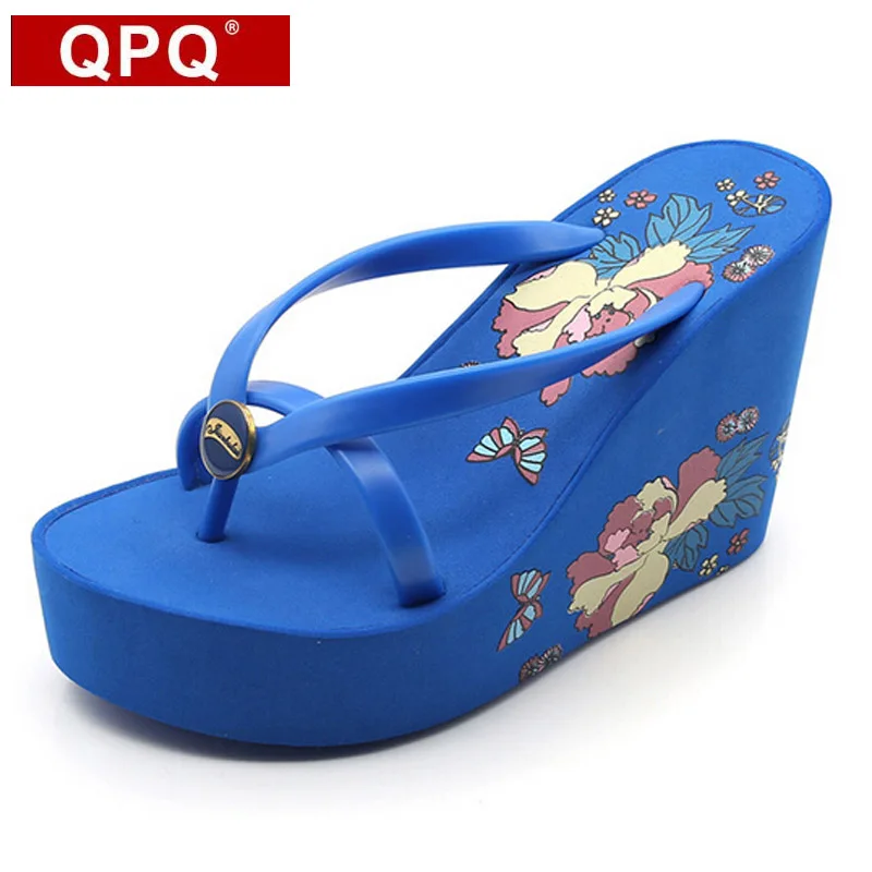 

QPQ Summer Women Sandals Casual Style Floral Flip Flops High Platform Wedges Hot Shoes Woman Size 35-39 EQ3211