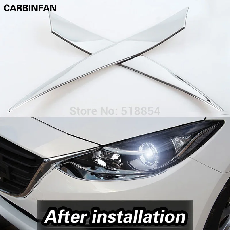 

ACCESSORIES FIT FOR 2014 2015 2016 MAZDA 3 AXELA CHROME FRONT HEAD LIGHT EYEBROW EYELID GARNISH TRIM COVER 2PCS/SET