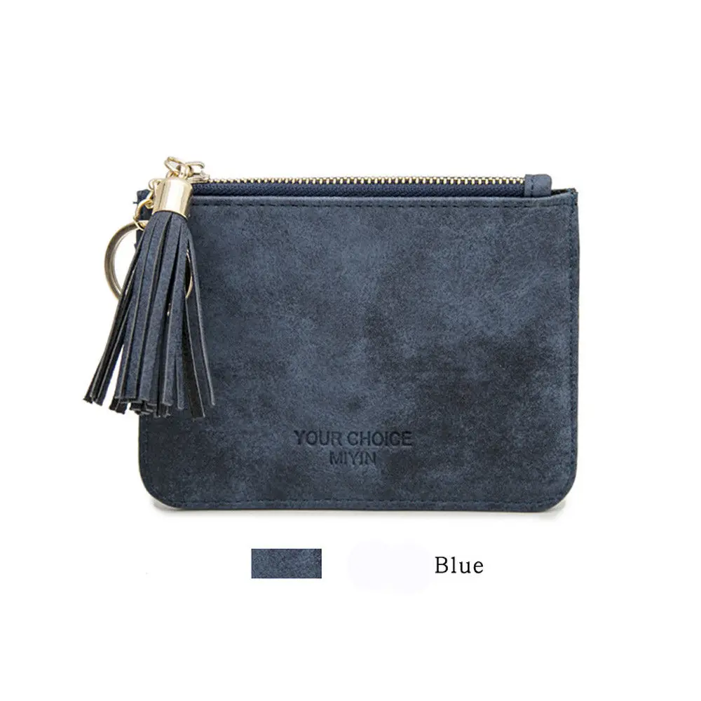 Модный женский кошелек-органайзер с карманом, на змейке из мягкой кожи с небольшой кисточкой, держатель для кредитных карт, клатч - Цвет: Синий