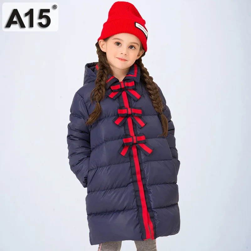 Детская длинная парка на девочку, зимняя пуховая теплая куртка, модная верхняя одежда размерами на возраст 6, 8, 10 и 12 лет - Цвет: T-9061Navy