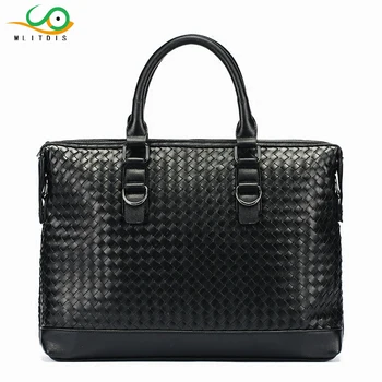

MLITDIS Fashion Men Handbags Briefcase Male Weave Pattern 14inch Laptop Computer Bag Soft Leather Men Bag Business Messenger Man