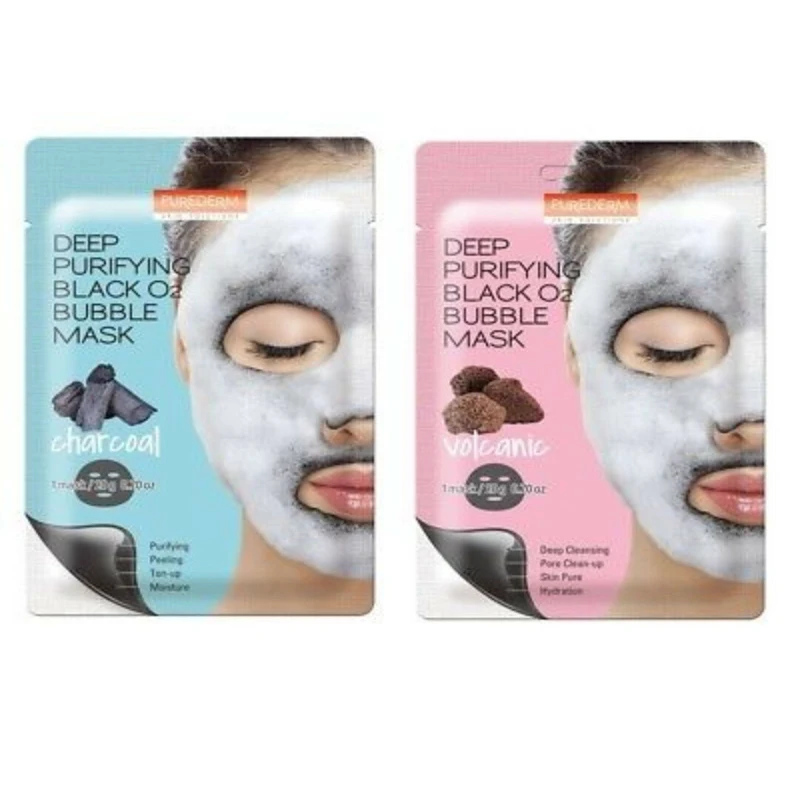 

PUREDERM Deep Purifying Black O2 Bubble Mask 20g Volcanic Peel Off Facial Mask Acne Blackhead Remover Whitening Charcoal Mask