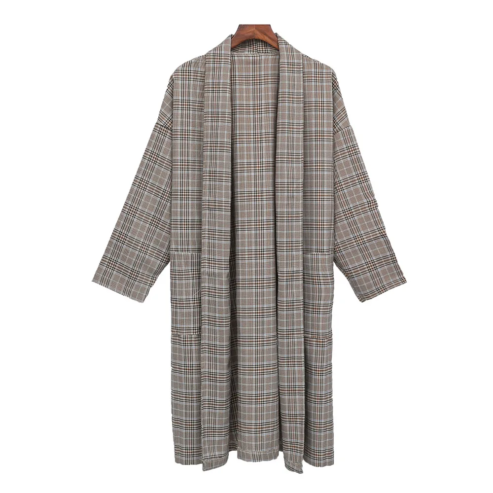

Long English checked coat autumn plus size women