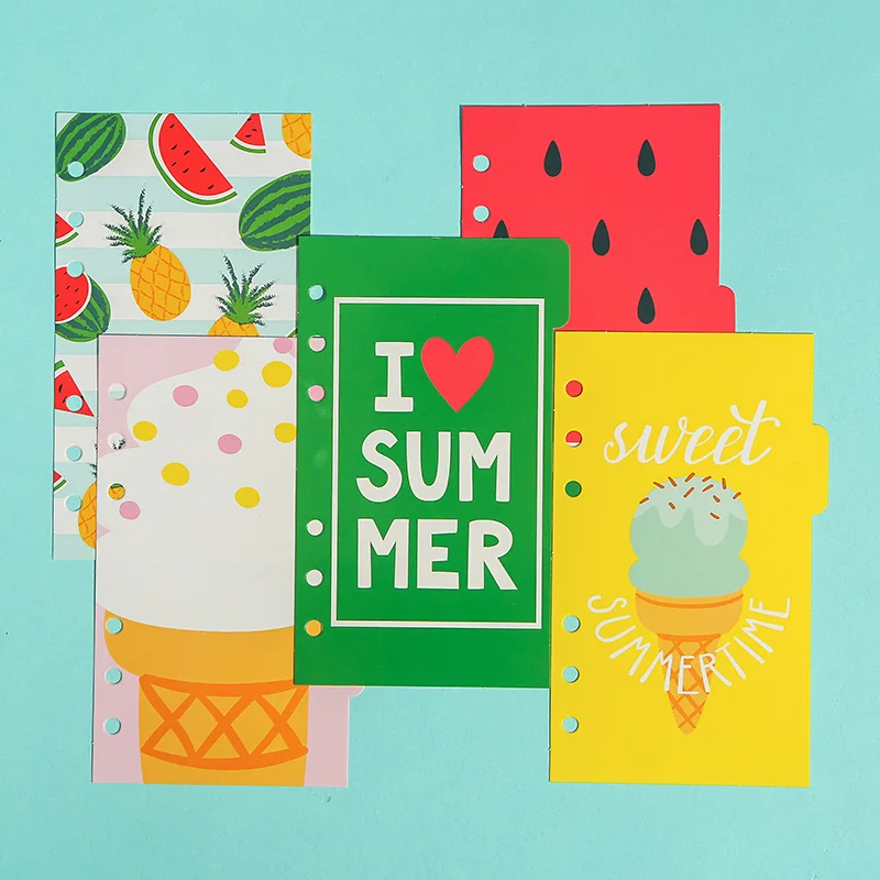 

5pcs/set Cute Summer spiral notebook index dividers cartoon student personal diary index paper separator page table A5 A6 A77171